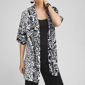 Chicos Summer Romance Midi Cardigan Black White Mixed Print Size XL Tropical